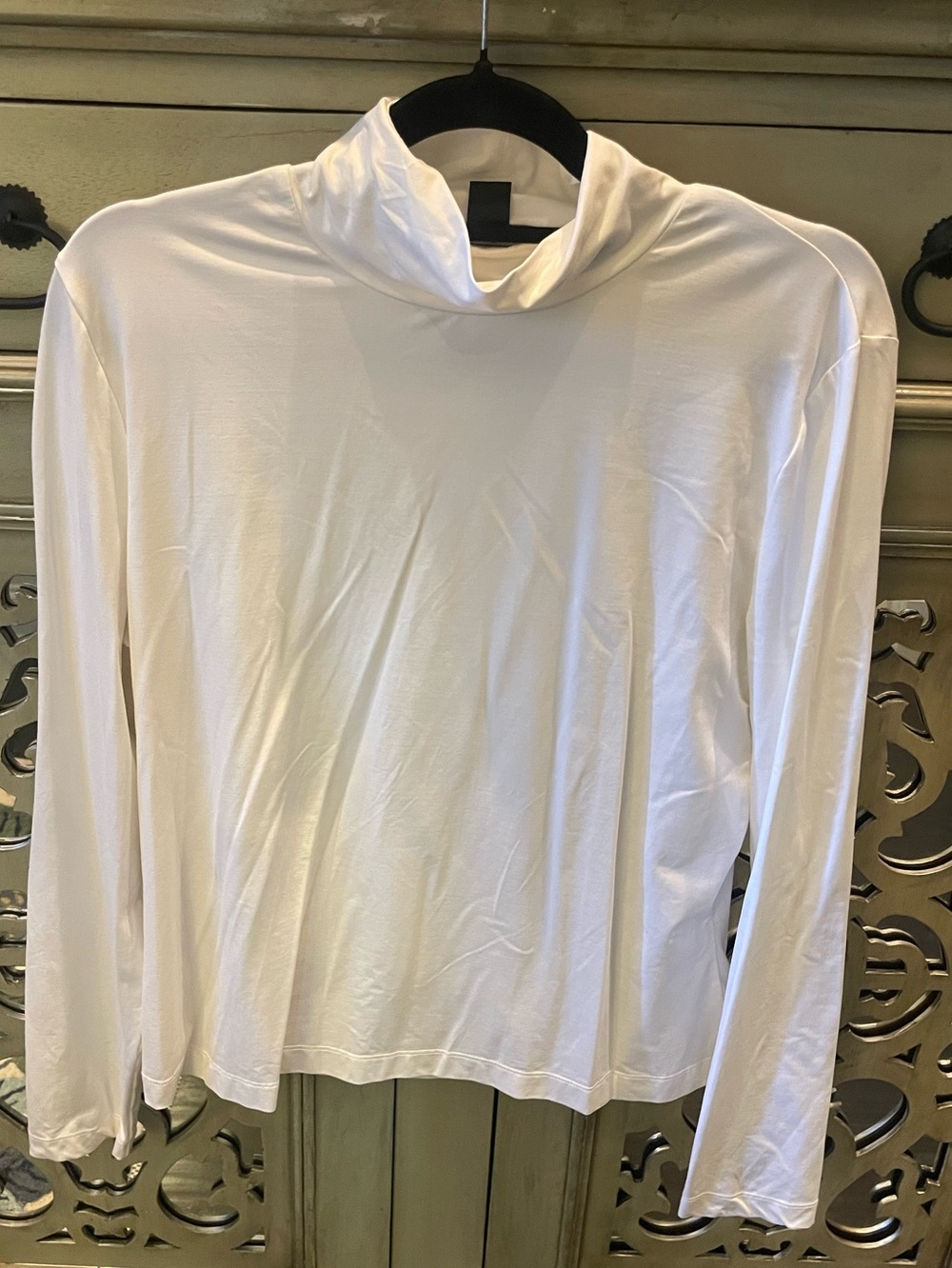 Women's St John Caviar White Long-Sleeve Draped Neck Top